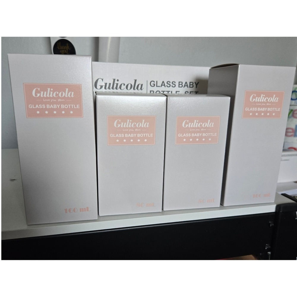 Gulicola 4 Piece Glass Baby Bottle Set 160mL 80mL Scientific Feeding White